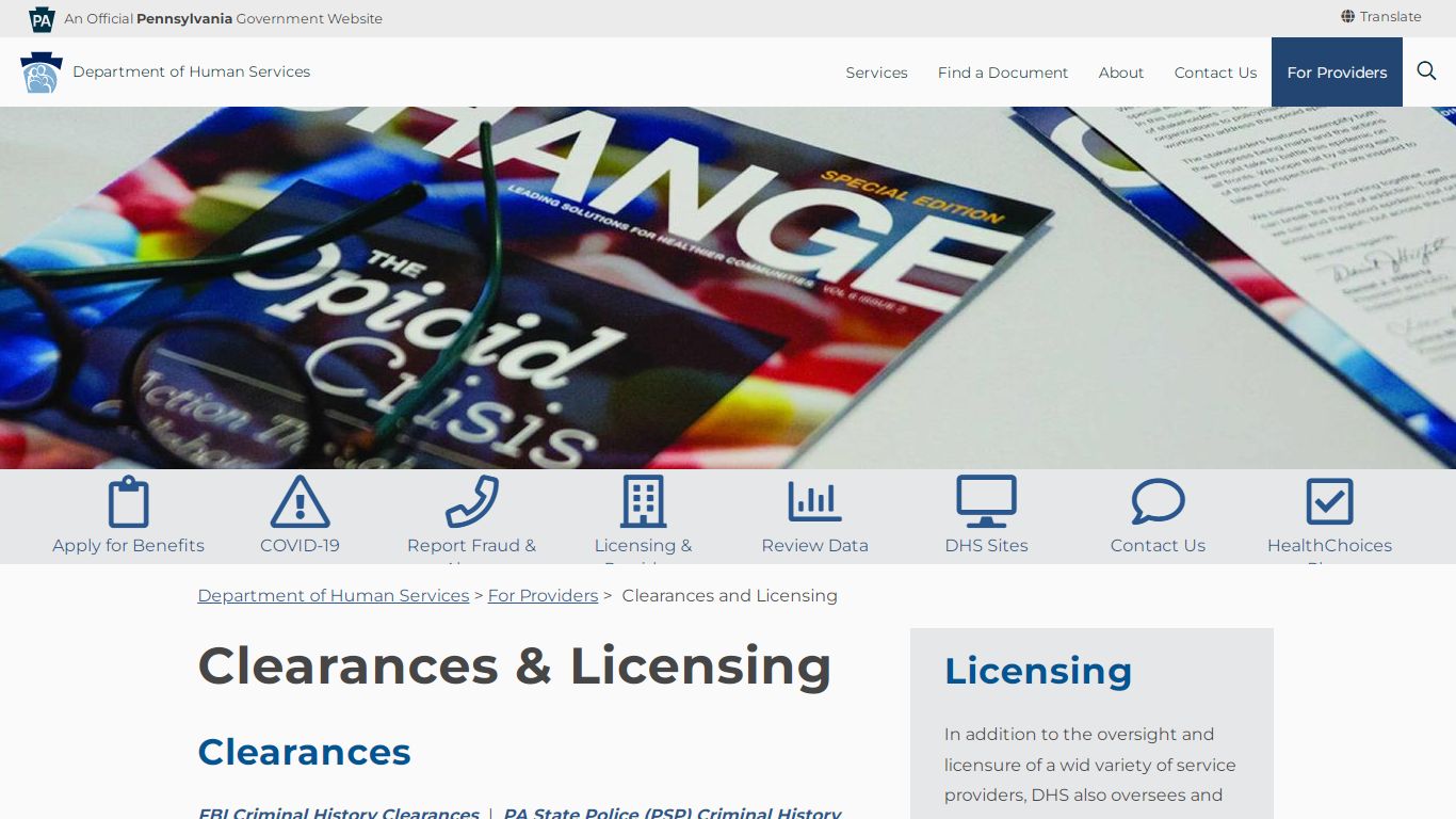 Clearances & Licensing - Department of Human Services